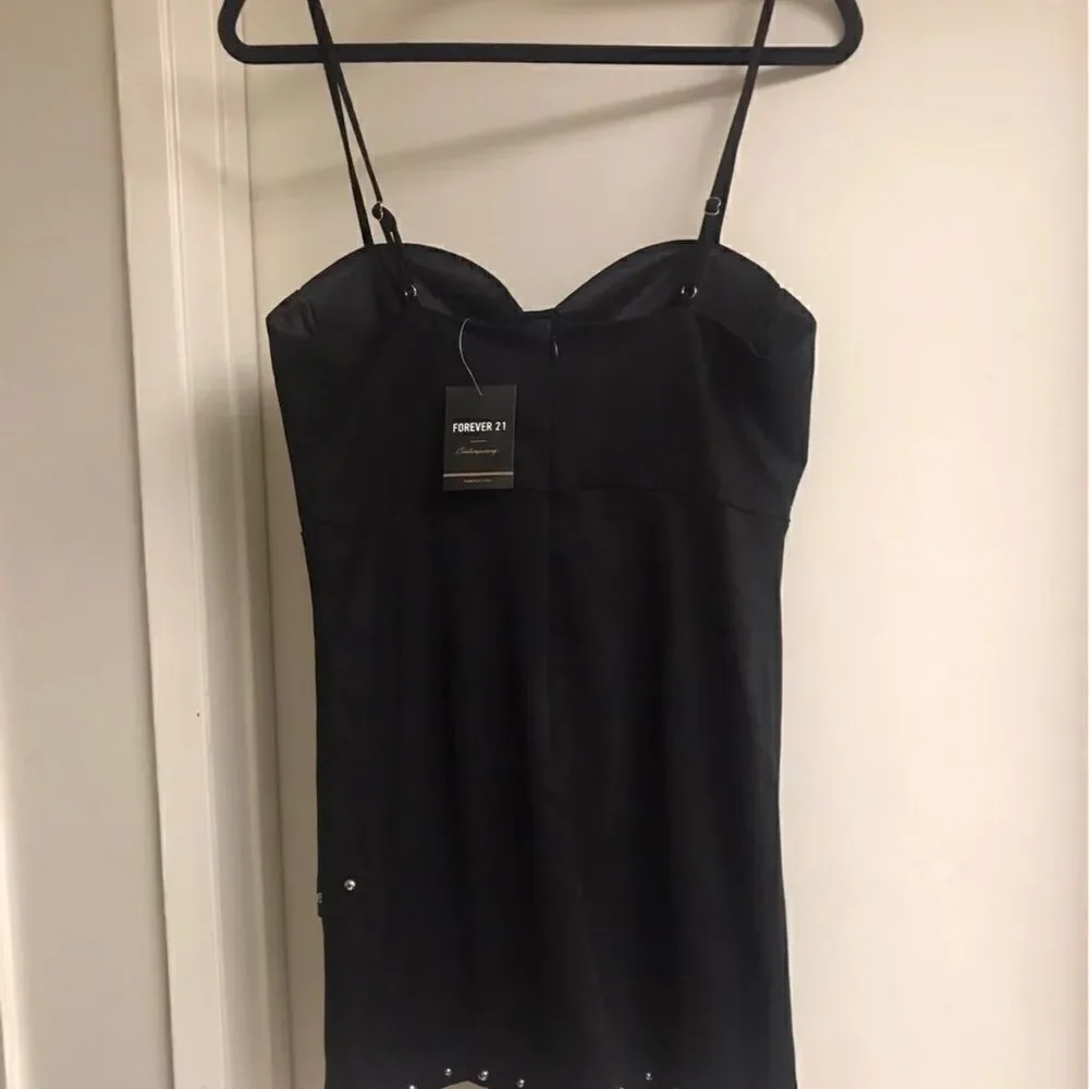 NWT~Black Faux Suede Gold Studded Cami Mini Dress